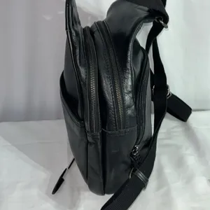 Leather backpack with 2 center zip pockets Black thumbnail 4