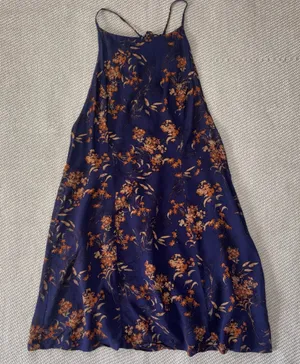 Free People Navy Blue Floral In Control Mini Babydoll Slip Dress Sundress Sz Sm thumbnail 1