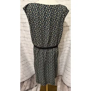 LOFT Black/green/cream Leaf Floral Print Grosgrain Waist Dress Size Large thumbnail 4