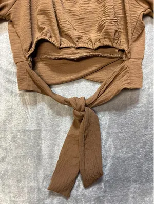 Altar'd State Womens Crop Top Brown Puff Sleeve Back Tie Small thumbnail 5