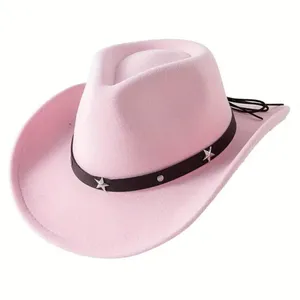 Light‎ Pink Western Cowboy Cowgirl Hat Felt Wide Brim Star Band Unisex Rodeo thumbnail 5