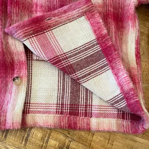 Vici Plaid Oversized Boxy‎ Jacket Medium Shirt Shacket Pink Cabincore Cozy Fuzzy thumbnail 7