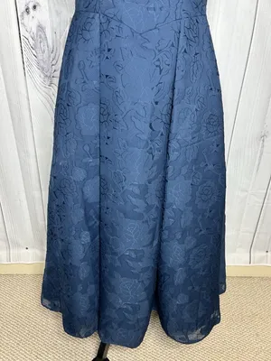 Azazie Atelier Amalie Dress Navy Blue Sz 12 Floral Jacquard Sleeveless Gown NEW thumbnail 3