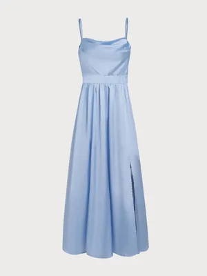Rihoas Blue Satin Ruched Slip Maxi Dress thumbnail 7
