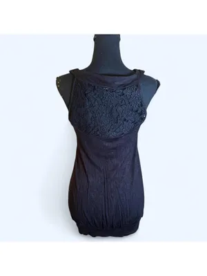 Vintage Y2K black rhinestone embellished lace back tank top glam size Large 🖤 thumbnail 5