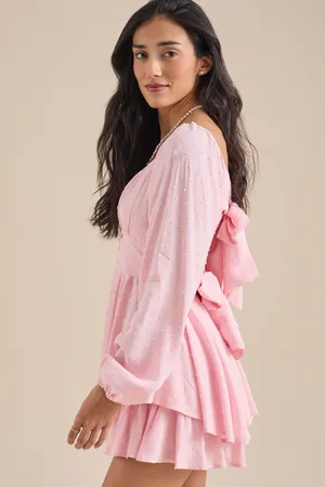 Altar’d State Haisley Pink Clip Dot Double Layer Long Sleeve Romper Size Medium thumbnail 6
