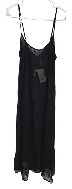 NWT‎ DOEN Long Deep V Neck Slip Dress Black Sheer Midi Size S Ethereal Boho thumbnail 1