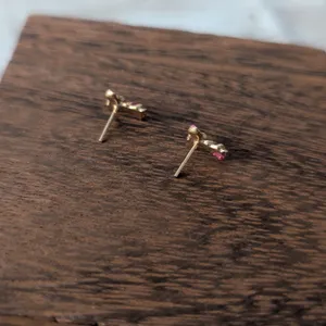 Vintage Stud Earrings Pink & Gold Tone Mouse - Very Small & Dainty thumbnail 6