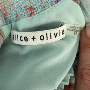 Alice + Olivia Annmarie Floral Smocked High Neck Tank Top Blue Multi Size S thumbnail 8