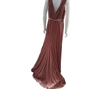 Cocomelody Dusty Rose Velvet Maxi Gown V-Neck‎ High Slit Formal Dress Mauve thumbnail 9