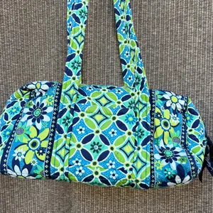 Vintage Vera Bradley Duffle TRAVELER Bag Flower Daisys Blue Green Bag thumbnail 10