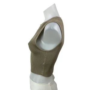 Aritzia Babaton Sculpt Womens Taupe Sleeveless Knit Muscle Cropped Tank Top Sz M thumbnail 2