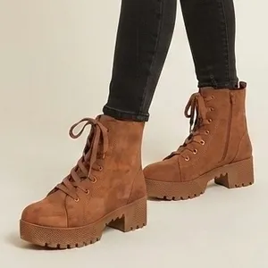 Rouge Helium Brown Faux Suede Lace-Up Combat Ankle Boots Women’s Size 8 thumbnail 1