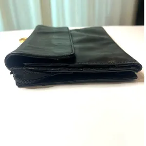 Perlina Black leather fold over clutch Wallet Bag Carry all in one vintage 90's thumbnail 3