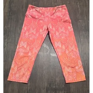 Alo Yoga Women Coral Pink Orange Geometric Print Capri Gym Sporty Small thumbnail 1