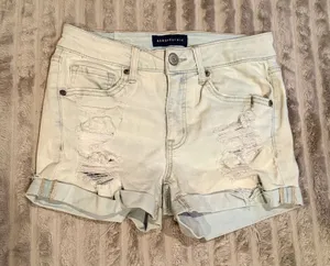 Aeropostale High‎ Waisted Midi Denim Shorts Light Wash Distressed Size 4 thumbnail 1