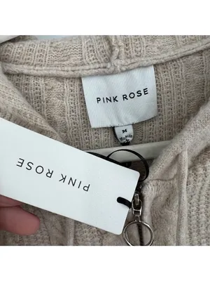 Pink Rose Cable Knit Zip-Up Hoodie Beige Size Medium NWT Balletcore Coquette thumbnail 6