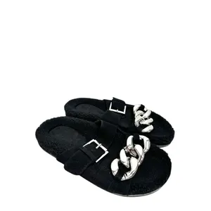 Marc Fisher LTD Fresno‎ Black Leather Faux Fur Chain Slide Sandals Size 6 thumbnail 5