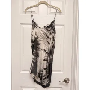 Retrofete Auris 100% Silk Tie Dye Asymmetrical Mini Dress Black White Large thumbnail 4