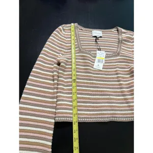 Pink Rose Oat Stripe Cropped Knit Sweater Square‎ Neck PF4S26893DG NWT Medium thumbnail 2