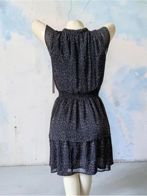 Bloomingdale's Navy and White Polka Dot Smocked Waist Sleeveless Dress thumbnail 2