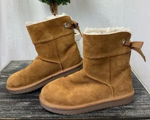 Ugg Koolaburra Tan Andrah Short Leather Fleece Lined Boots Shoes 5 thumbnail 1