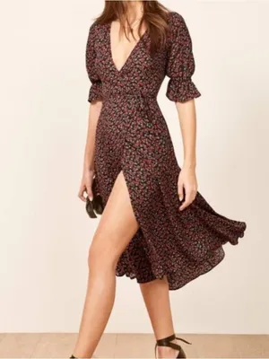 NWT Reformation Judith Midi Wrap Dress Sz S thumbnail 2