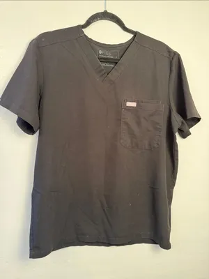 Figs Black V-Neck Short Sleeve Scrub Top with Chest Pocket size medium thumbnail 1
