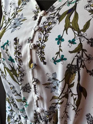 Worthington White Blouse with Teal and Yellow Floral Print thumbnail 2