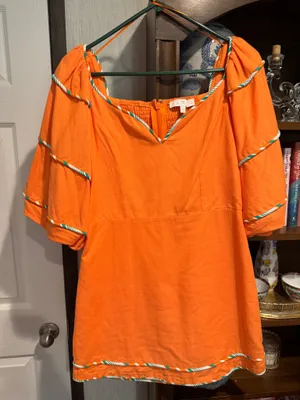 Karlie Orange Multi Trim Sweetheart Puff Sleeve Dress thumbnail 3