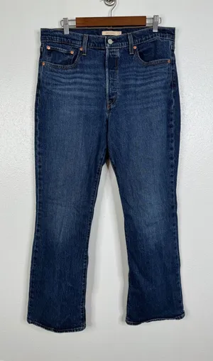 Levis Wedgie Bootcut Jeans High Rise Button Fly Dark Wash Blue W32 L32 thumbnail 1