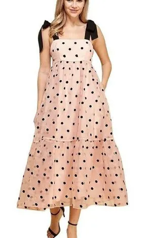 Pink and Black Polka Dot Dress with Bows - Boutique Brand NEW - Small thumbnail 1