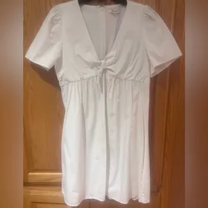 Madewell Tie-Front Poplin Cotton Retro Mini Dress Size‎ 8 in Lighthouse White thumbnail 4