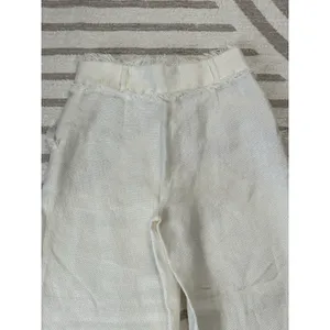 Uterqüe Women Off White Wide Leg Crop Pants Textured Raw Hem Fringe High Waist S thumbnail 9