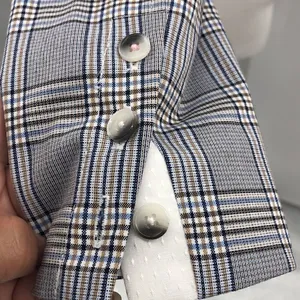 Ecru long sleeve plaid one button small blazer thumbnail 6