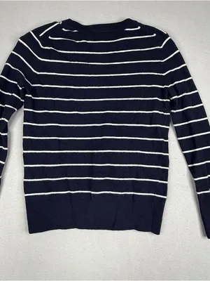 Banana Republic Merino Wool Sweater S Navy Stripe Red Lips Embroidered Preppy thumbnail 3