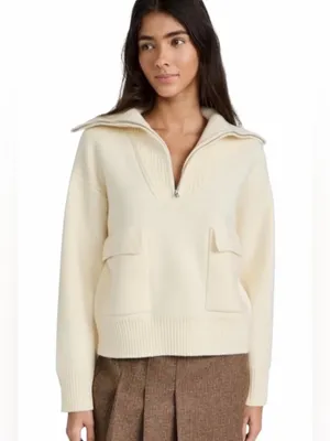 Anthropologie by English Factory Quarter zip Knit Sweater pocket front Size S thumbnail 9