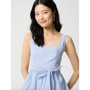 J.Crew Striped Sleeveless Belted Tiered Dress White Banker Blue Retro US 6 NWT thumbnail 3