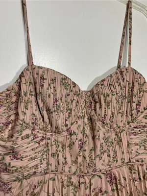Lulus Cascading Crush Pink Floral Print Tiered Bustier Midi Dress size M thumbnail 6