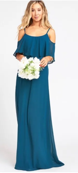 Show‎ Me Your Mumu Caitlin Ruffle Maxi Dress Deep Jade Chiffon Size Large thumbnail 1