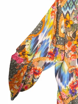 Brazilian 100% Viscose Mixed Print Boho Art Blouse Floral Eclectic L Dopamine thumbnail 8