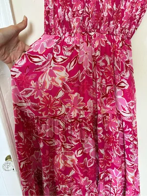 HAYDEN LA Tropical Floral Smocked Ruffled Midi Tank Dress Pink Sz Large thumbnail 8