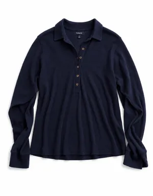 Fashion navy blue long sleeve ribbed polo shirt #polo #ribbed thumbnail 1