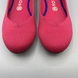 Rothys Ballet Flats Size 10 Bright Pink Knit Slip on Shoes Round Toe Blue Trim thumbnail 2