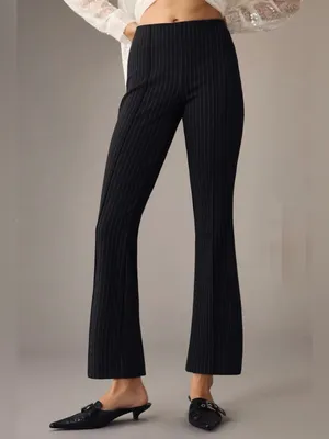 Maeve Anthropologie Margot Kick-Flare Cropped Pinstripe Pants Black thumbnail 2