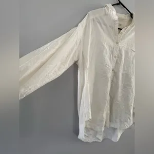 Free People Over Size Button Down Shirt Flannel Blouse Cotton White Cream Size M thumbnail 4