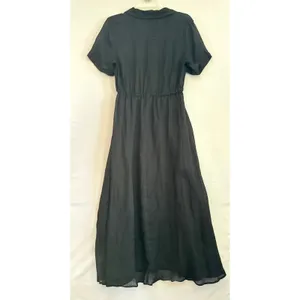 J.Crew Black Button Front‎ Maxi Dress Short Sleeve Elastic Waist Size 4 thumbnail 2