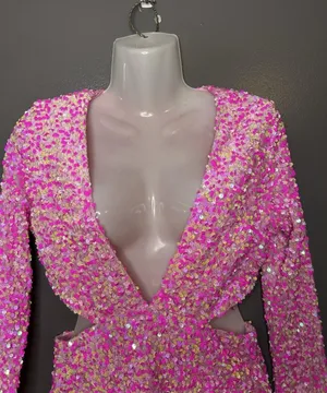 Petal + Pup Dress Womens Medium Pink Sequin Cutout V Neck Bodycon Mini Party thumbnail 1