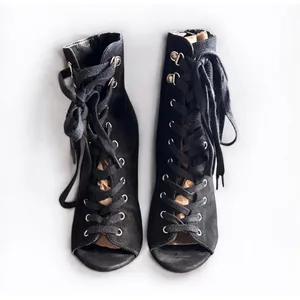 Forever 21‎ Womens Size 9 Black Faux Suede Lace Up High Heel Booties thumbnail 10