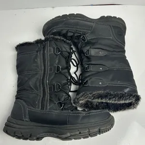 Totes Emily Black Faux Fur Trim Winter Snow Boots Size 8M Side Zip LaceUp Flaw thumbnail 8